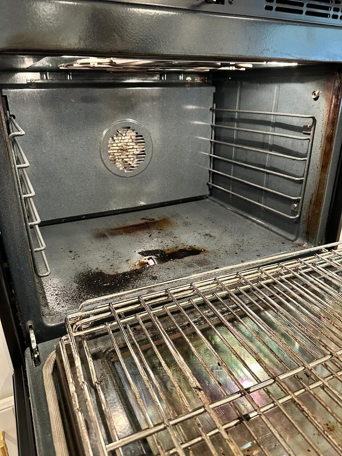 Before: Microwave before and after cleaning